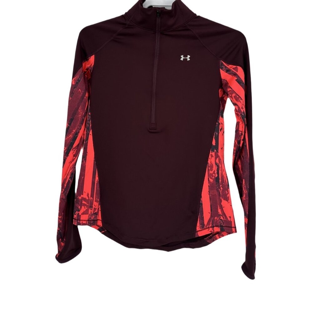 Under Armour ColdGear 1/2 Zip Pullover Brown Red Graphic Size Small